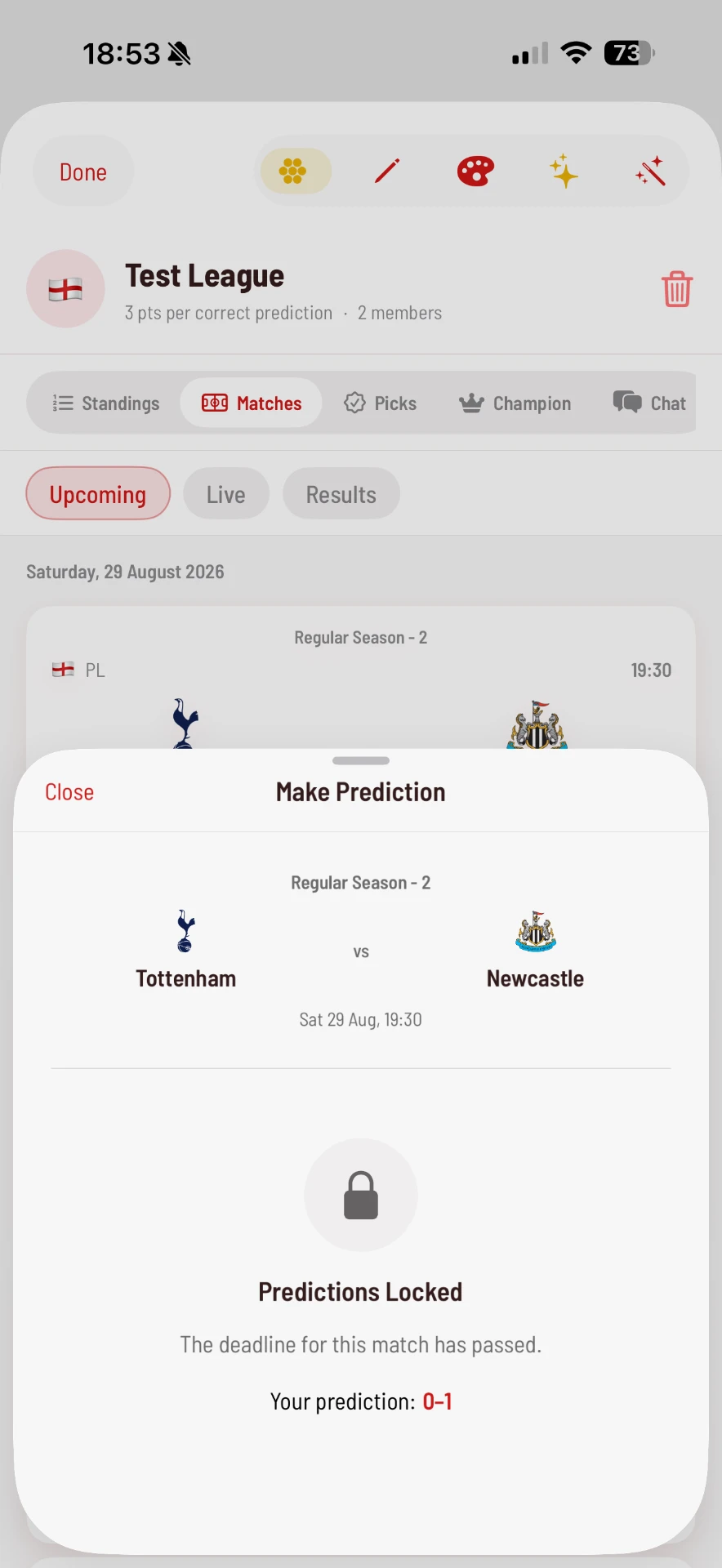Pundit match prediction screen